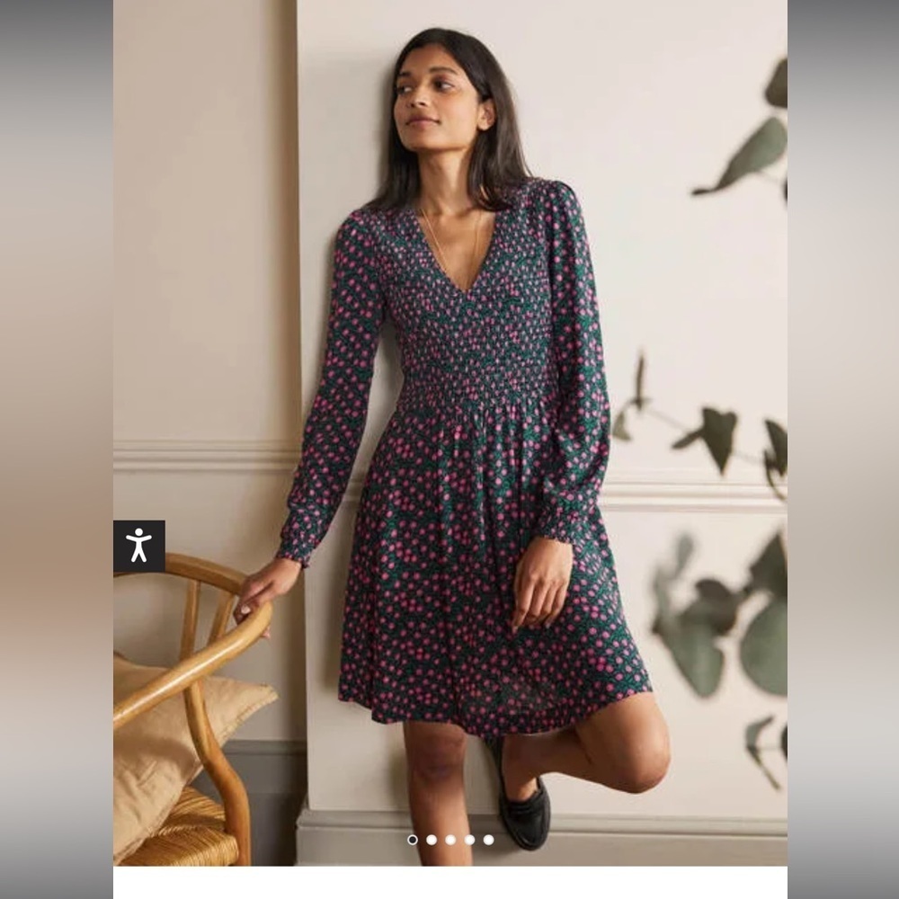NWT Boden Navy Smocked Floral Dress-Size 8